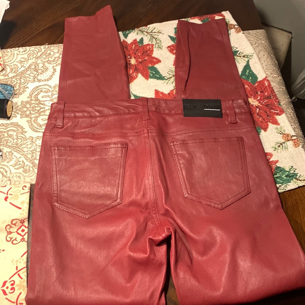 BLK DNM Burgundy Red Leather Skinny Pants sz 28 - Picture 3 of 11